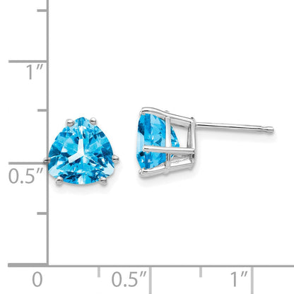 14K Weißgold Ohrringe mit trillionfoermigem blauem Topas, 8 mm