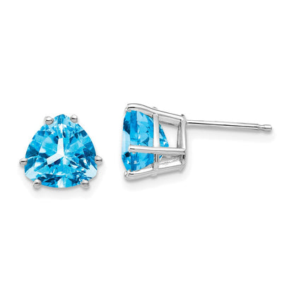 14K Weißgold Ohrringe mit trillionfoermigem blauem Topas, 8 mm