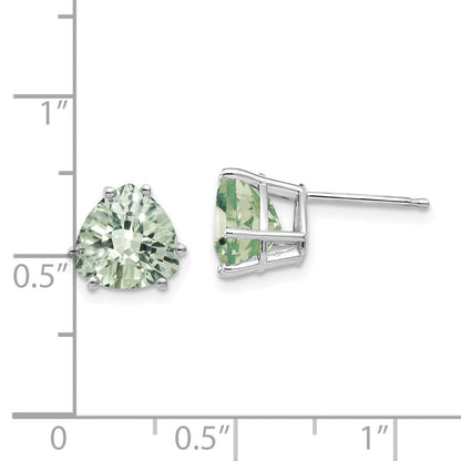 14K Weißgold Ohrringe mit 8 mm Trillant-Schliff (Karo-Facettierung) grünem Quarz