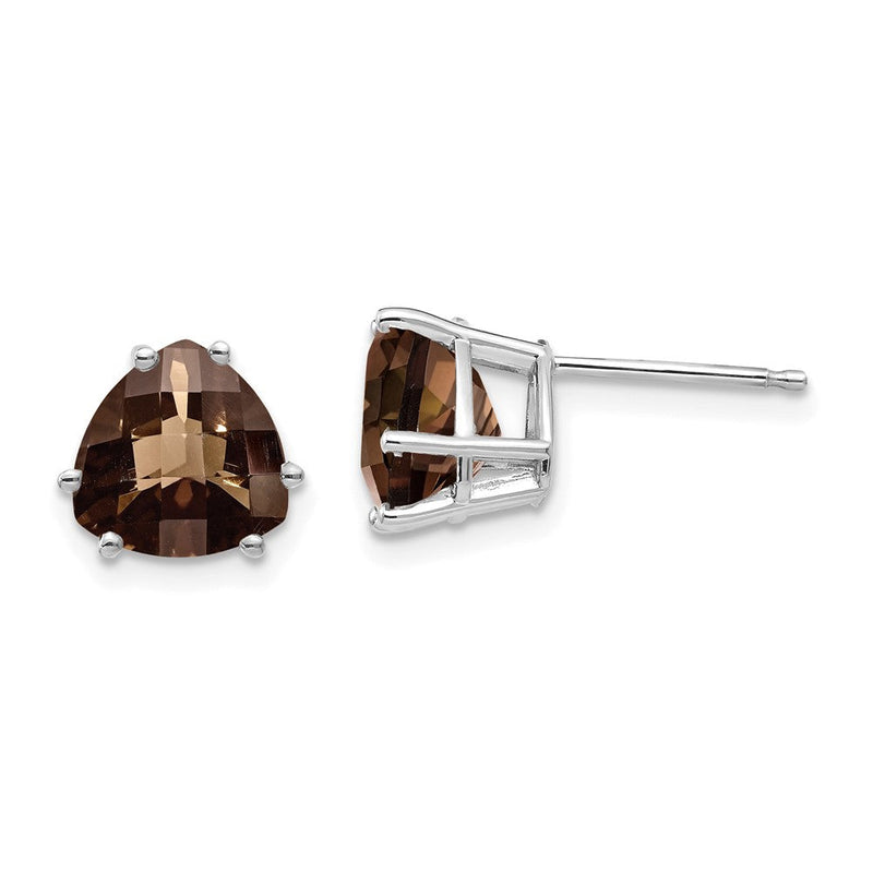 14K Weißgold Ohrringe mit 8 mm Trillion Checker-Cut Rauchquarz und Gelbgold