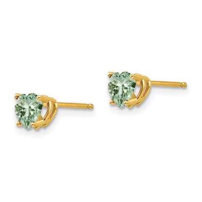 14K Gelbgold Ohrringe mit herzförmigem grünem Quarz, 5 mm