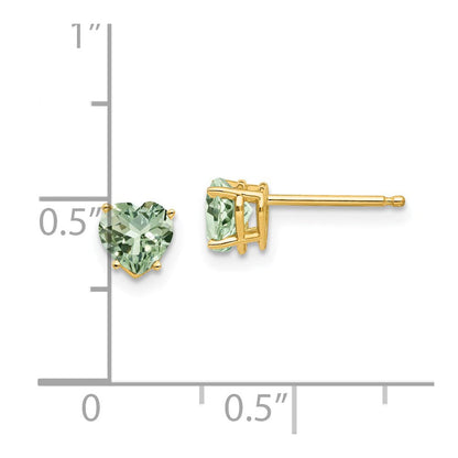 14K Gelbgold Ohrringe mit herzförmigem grünem Quarz, 5 mm