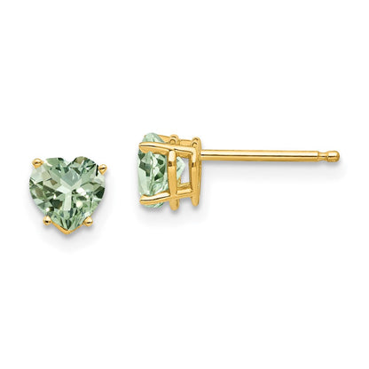 14K Gelbgold Ohrringe mit herzförmigem grünem Quarz, 5 mm