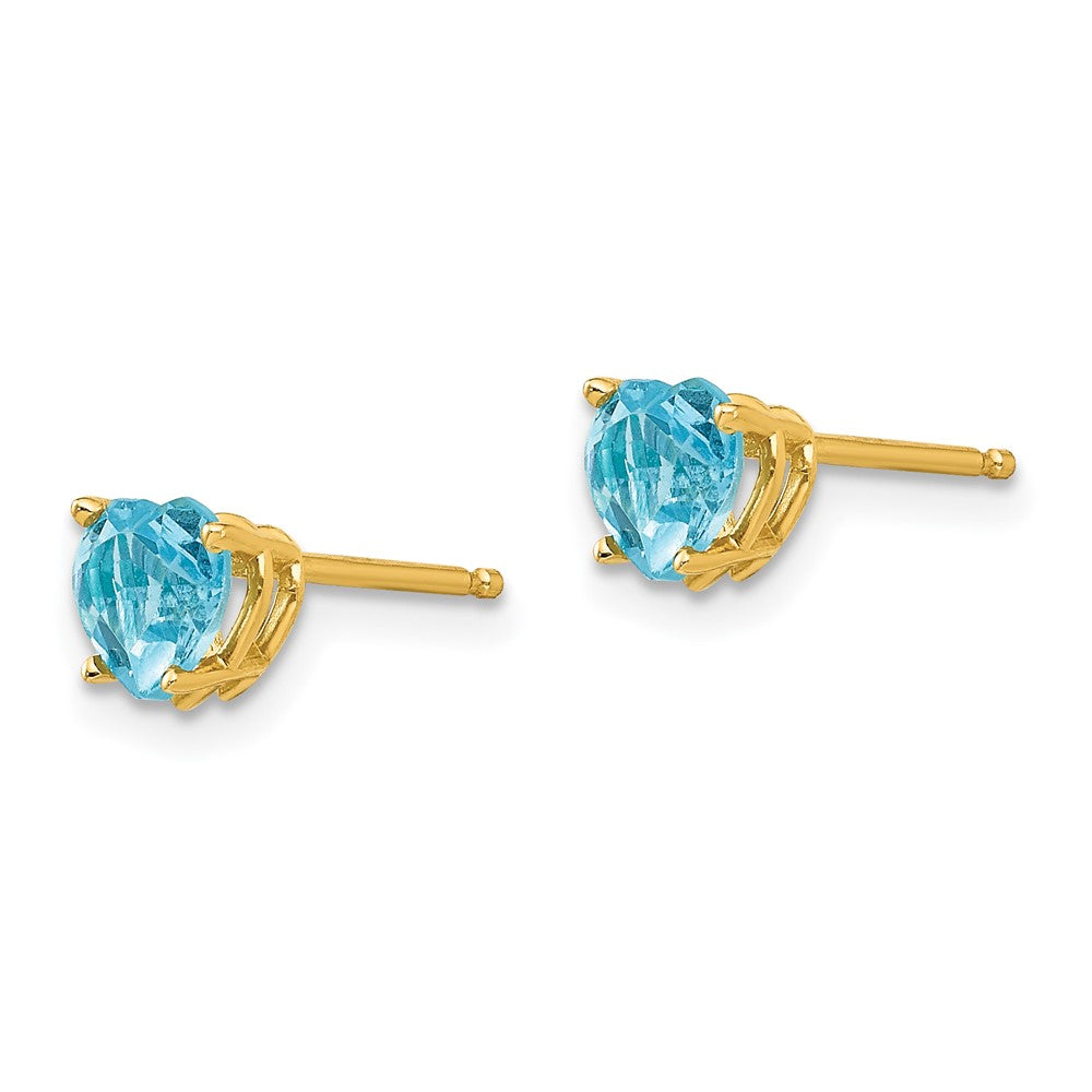 14K Gelbgold Ohrringe mit herzförmigem Blautopas, 5 mm