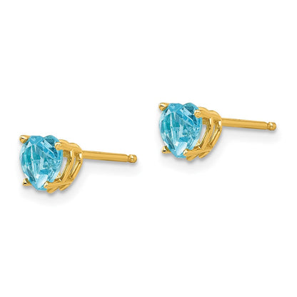 14K Gelbgold Ohrringe mit herzförmigem Blautopas, 5 mm