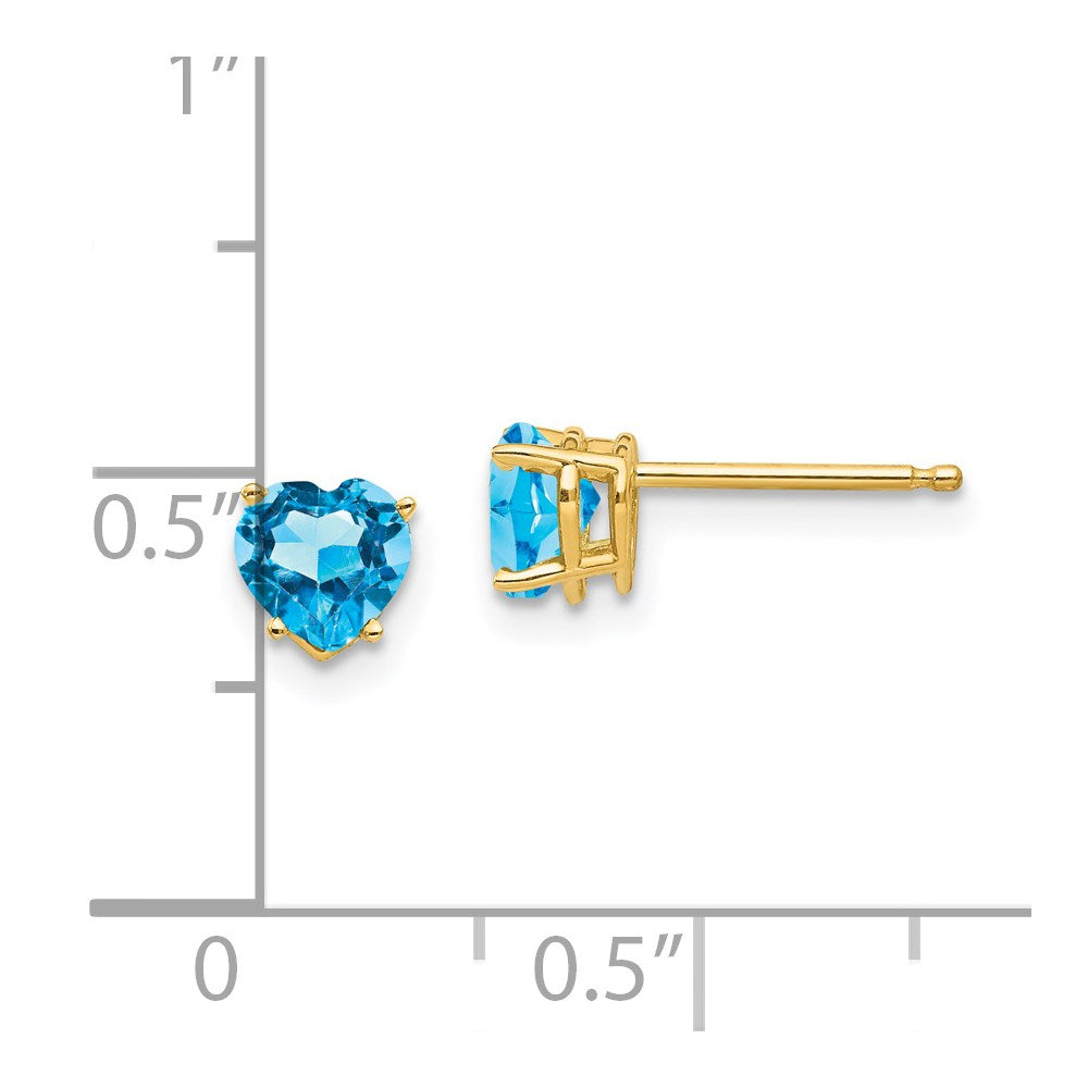 14K Gelbgold Ohrringe mit herzförmigem Blautopas, 5 mm