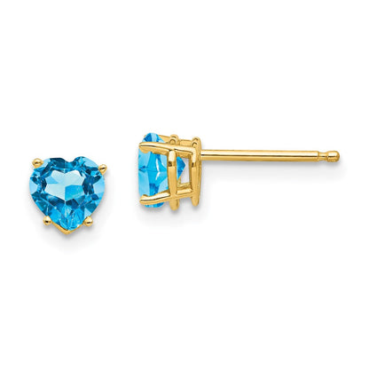 14K Gelbgold Ohrringe mit herzförmigem Blautopas, 5 mm