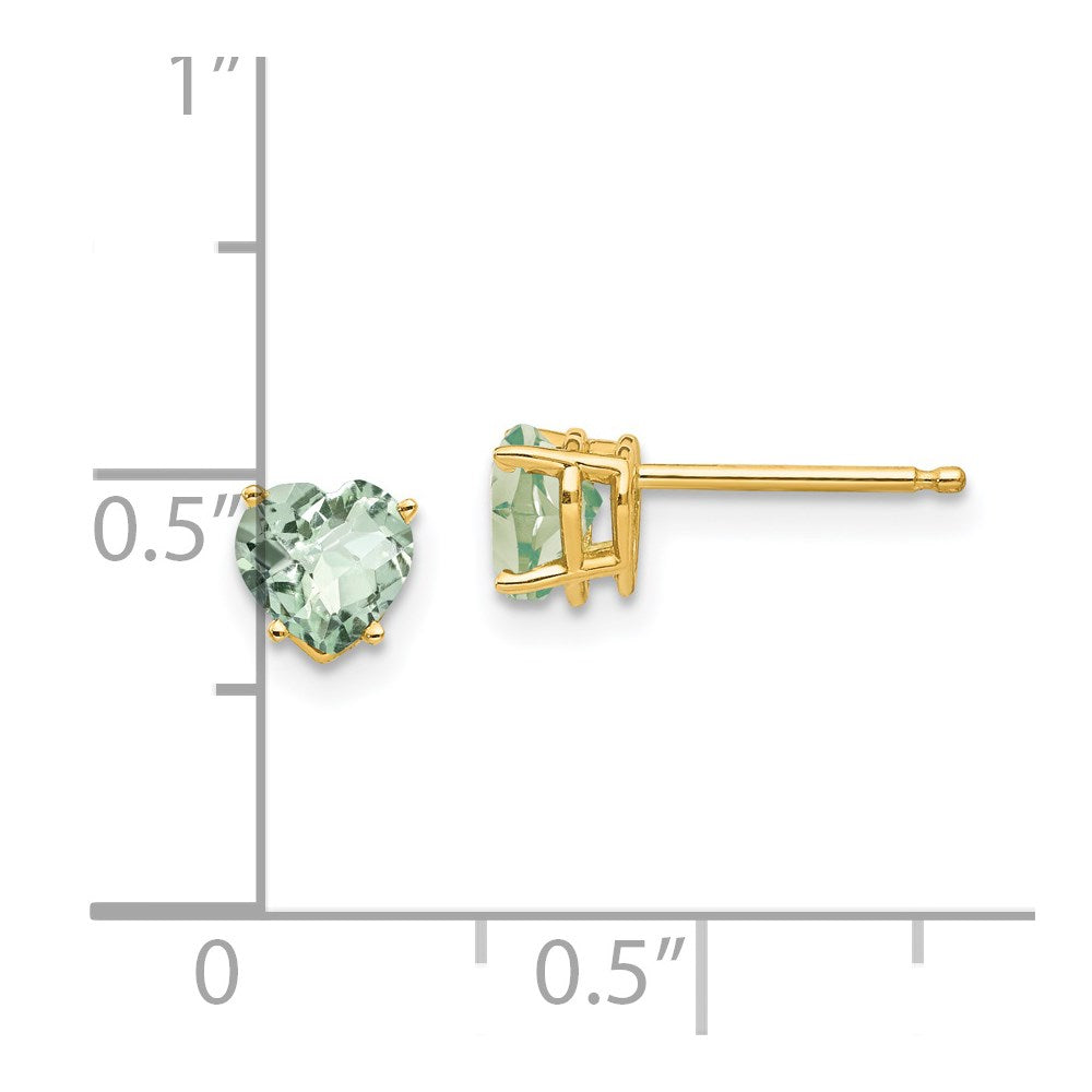14K Gelbgold Ohrringe mit 5mm Herz-Karo-Schliff Grünquarz