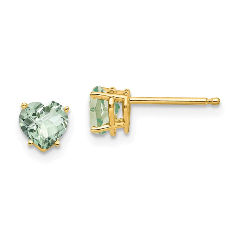 14K Gelbgold Ohrringe mit 5mm Herz-Karo-Schliff Grünquarz