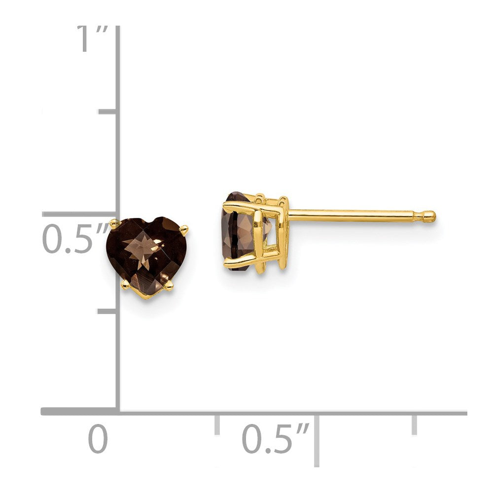 14K Gelbgold Ohrringe mit 5-mm-Schliffbrillant-Herzen aus rauchgelbem Goldquarz im Karo-Schliff
