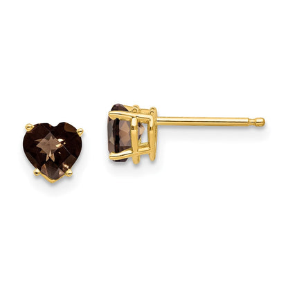 14K Gelbgold Ohrringe mit 5-mm-Schliffbrillant-Herzen aus rauchgelbem Goldquarz im Karo-Schliff