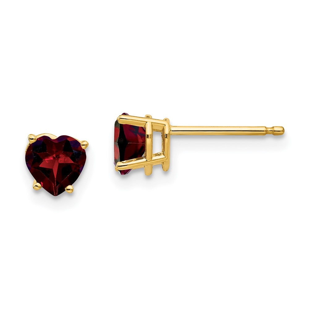 14K Gelbgold Ohrringe mit herzförmigem Granat, 5 mm