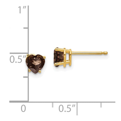 14K Gelbgold Ohrringe mit herzförmigem Rauchquarz, 5 mm, in Gelbgold