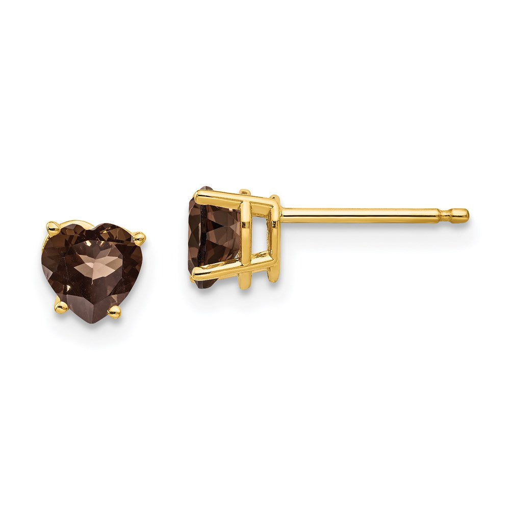 14K Gelbgold Ohrringe mit herzförmigem Rauchquarz, 5 mm, in Gelbgold