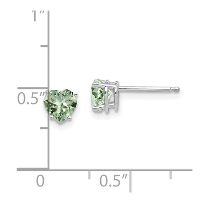 14K Weißgold Ohrringe mit herzförmigem grünen Quarz, 5 mm