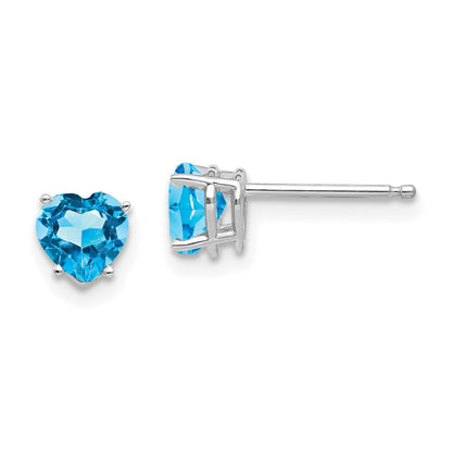 14K Weißgold Ohrringe mit Blautopas im Herzschliff, 5 mm