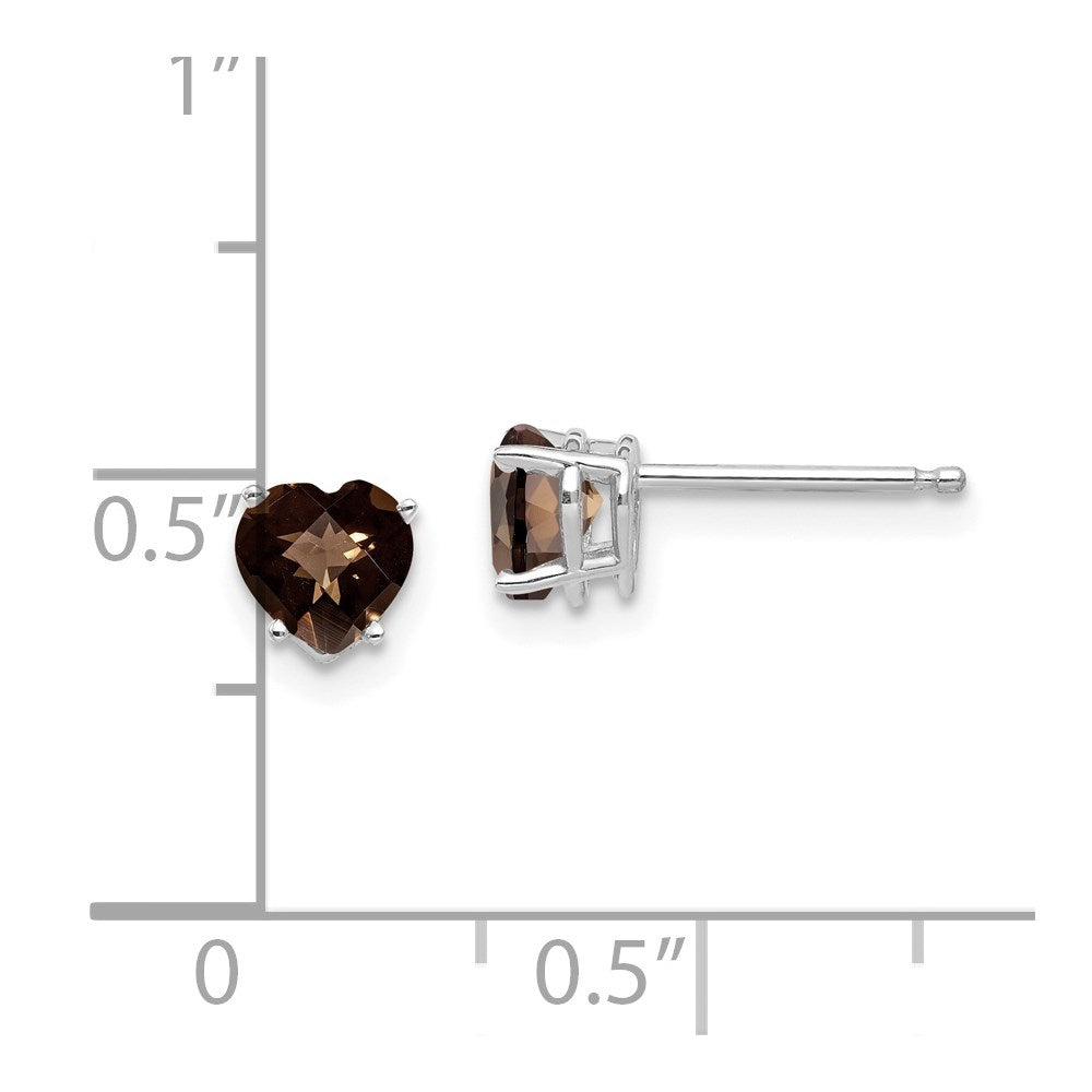 14K Weißgold Ohrringe mit 5 mm Herz-Karo-Schliff Rauchquarz und Gelbgold-Zitrinquarz
