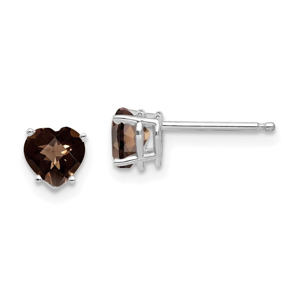 14K Weißgold Ohrringe mit 5 mm Herz-Karo-Schliff Rauchquarz und Gelbgold-Zitrinquarz