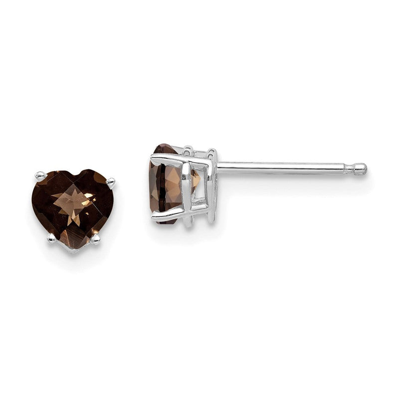 14K Weißgold Ohrringe mit 5 mm Herz-Karo-Schliff Rauchquarz und Gelbgold-Zitrinquarz