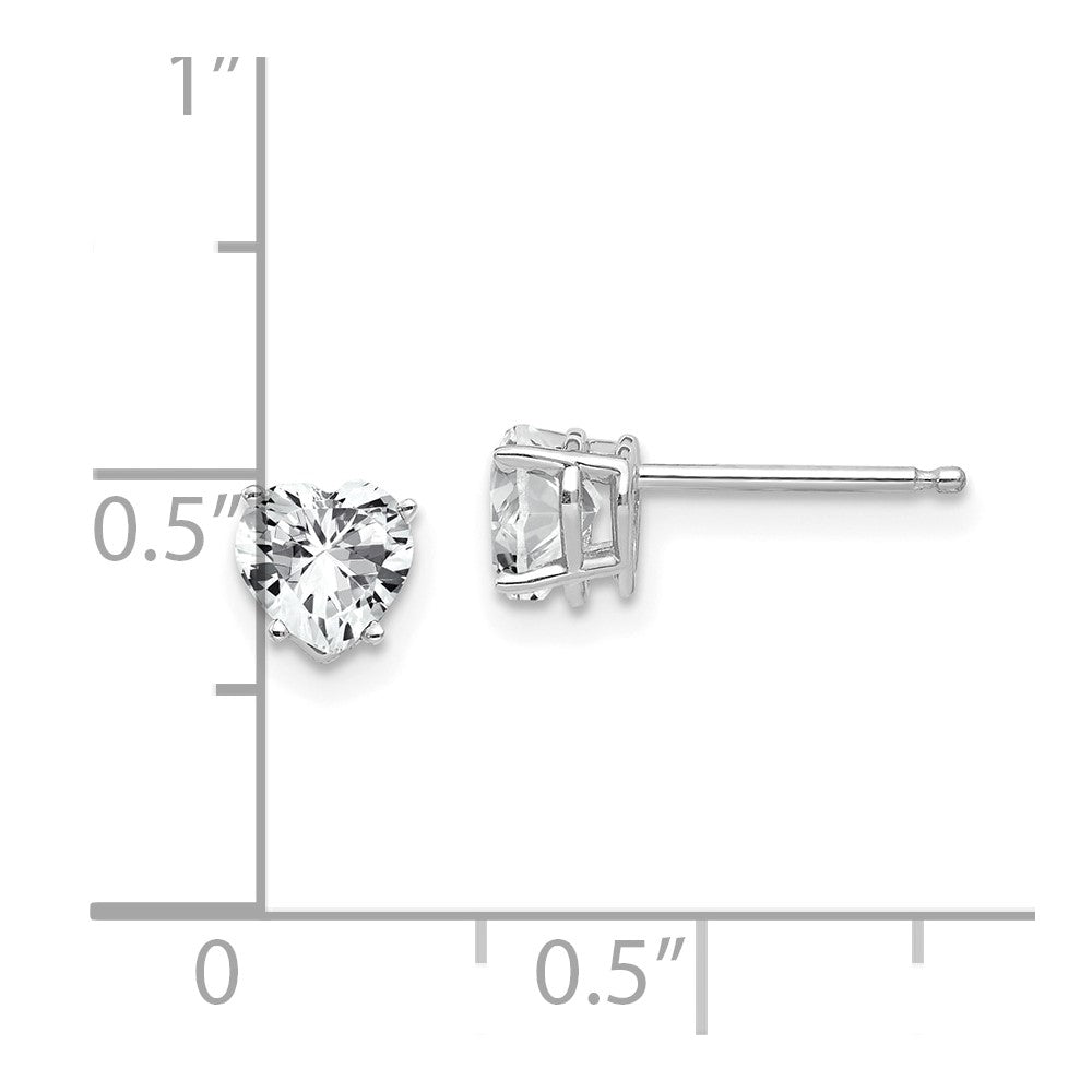 14K Weißgold Ohrringe mit herzförmigem Zirkonia, 5 mm