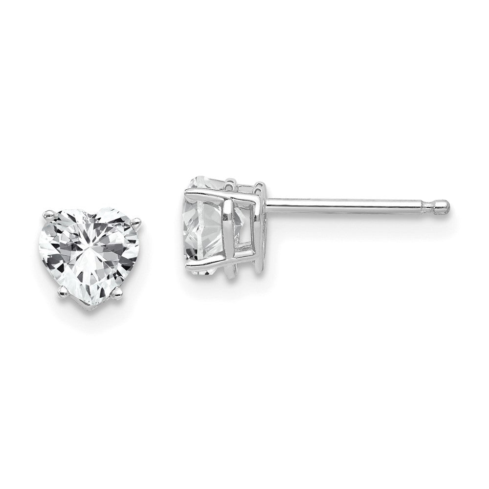 14K Weißgold Ohrringe mit herzförmigem Zirkonia, 5 mm