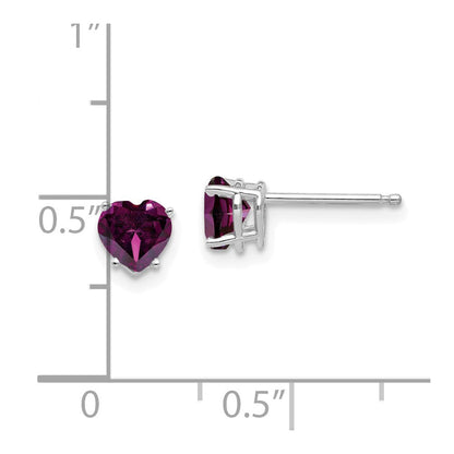 14K Weißgold Ohrringe mit 5 mm Herz-Rhodolith-Granat