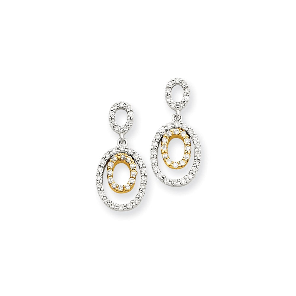 14K Gelbgold Zweifarbige Ohrringe mit echten Diamanten, oval