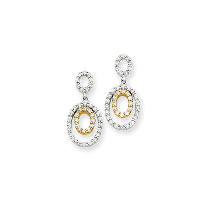 14K Gelbgold Zweifarbige Ohrringe mit echten Diamanten, oval