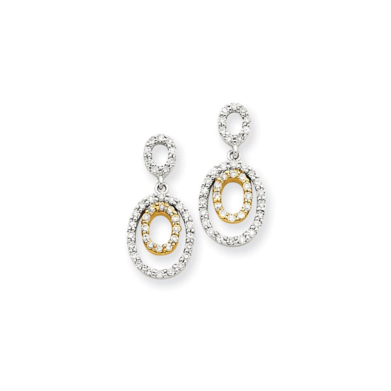 14K Gelbgold Zweifarbige Ohrringe mit echten Diamanten, oval
