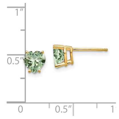 14K Gelbgold Ohrringe mit herzförmigem grünem Quarz, 6 mm