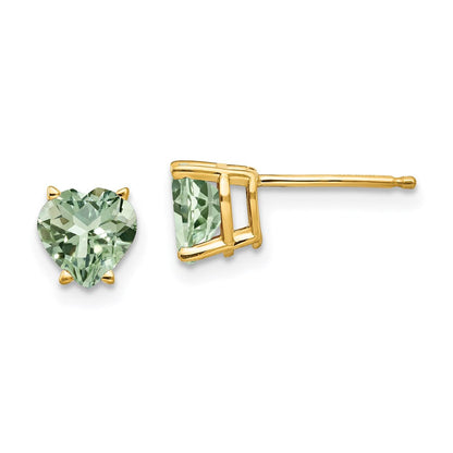 14K Gelbgold Ohrringe mit herzförmigem grünem Quarz, 6 mm