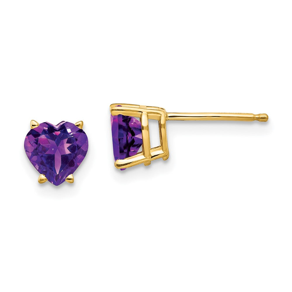 14K Gelbgold Ohrringe mit 6-mm-Herz-Amethyst