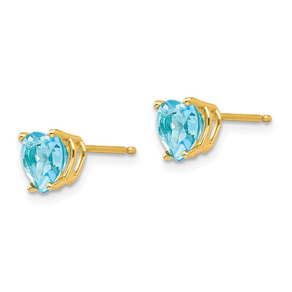 14K Gelbgold Ohrringe mit herzförmigem blauem Topas, 6 mm