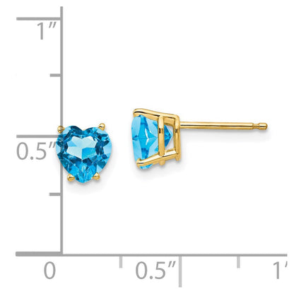 14K Gelbgold Ohrringe mit herzförmigem blauem Topas, 6 mm