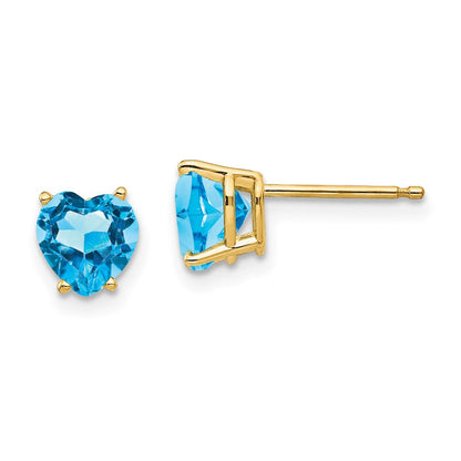 14K Gelbgold Ohrringe mit herzförmigem blauem Topas, 6 mm