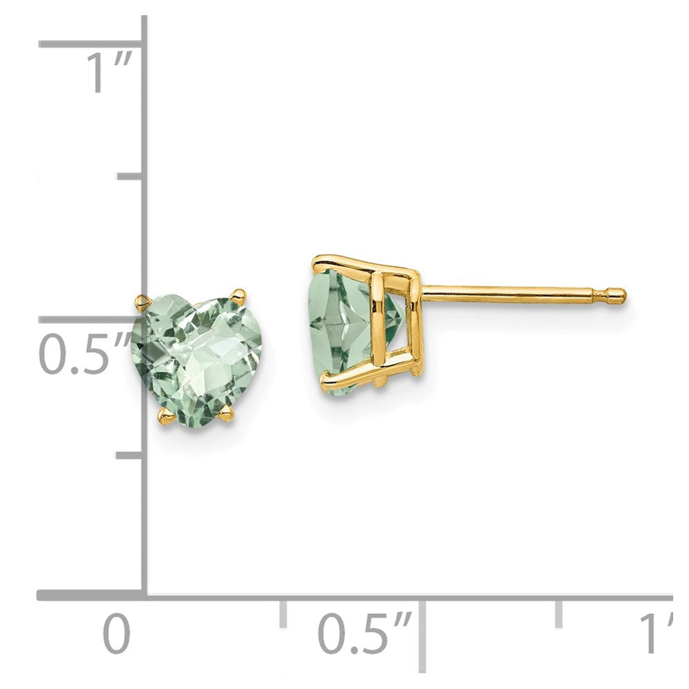 14K Gelbgold Ohrringe mit 6-mm-Herz im Karo-Schliff aus grünem Quarz