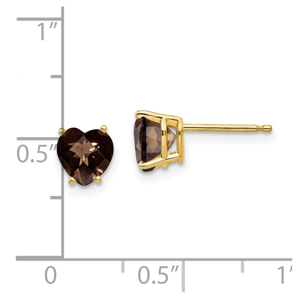 14K Gelbgold 6 mm Herz Karo-Schliff Rauch-Gelbgold-Quarz Ohrringe