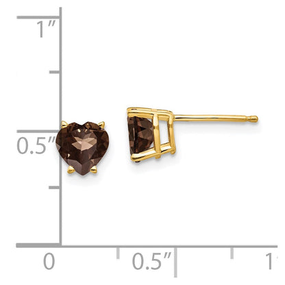 14K Gelbgold Ohrringe mit herzförmigem 6-mm-Rauchgelbgold-Quarz