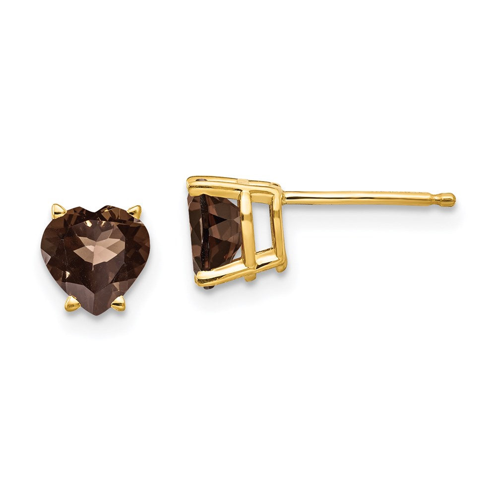 14K Gelbgold Ohrringe mit herzförmigem 6-mm-Rauchgelbgold-Quarz