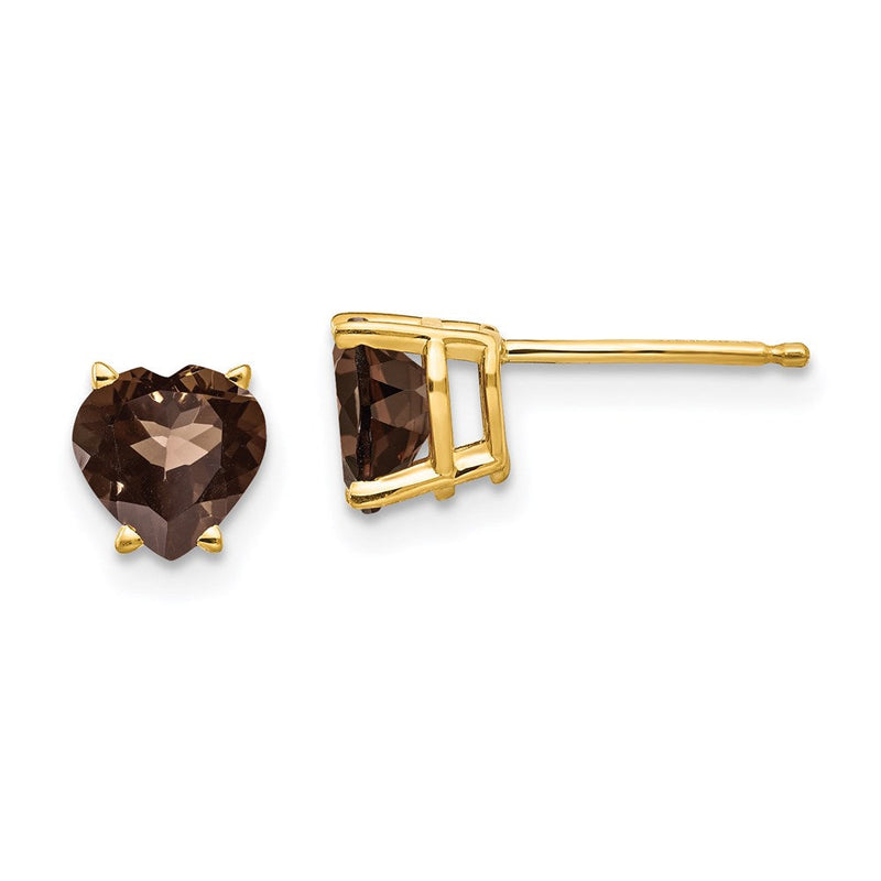 14K Gelbgold Ohrringe mit herzförmigem 6-mm-Rauchgelbgold-Quarz