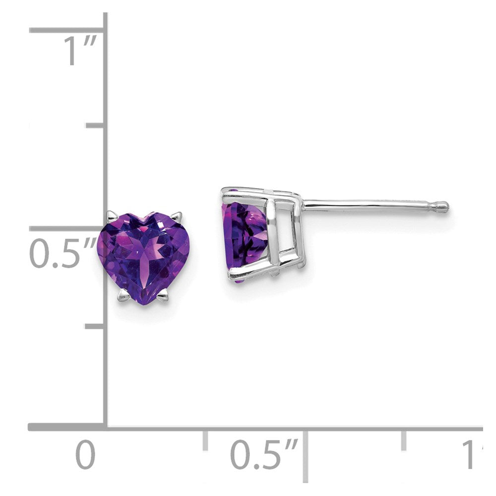 14K Weißgold Ohrringe mit Amethyst im Herzschliff, 6 mm