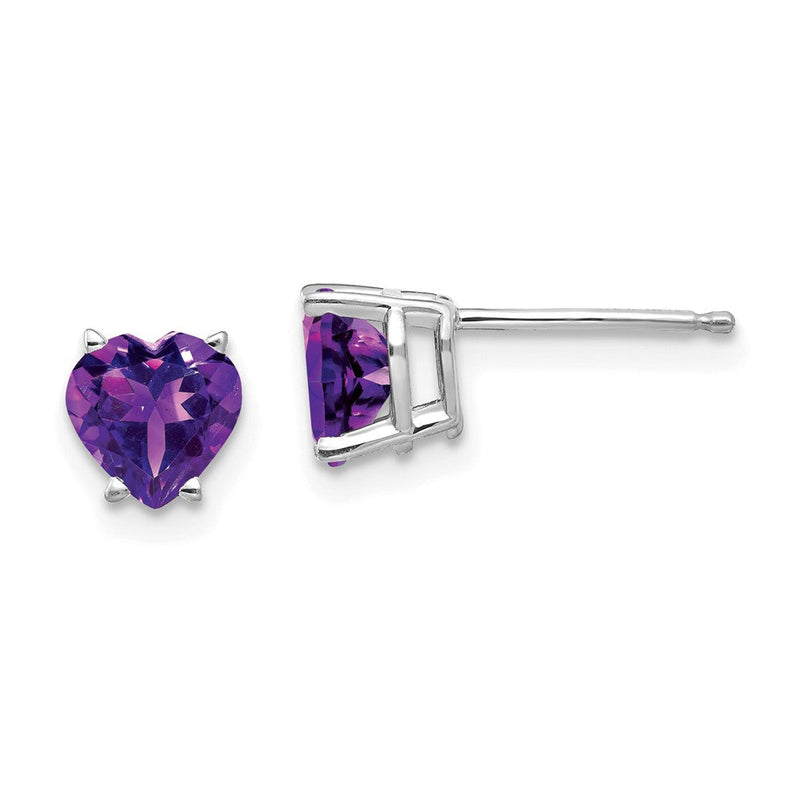 14K Weißgold Ohrringe mit Amethyst im Herzschliff, 6 mm
