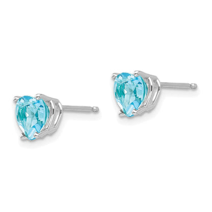 14K Weißgold Ohrringe mit 6 mm Herz-Blautopas