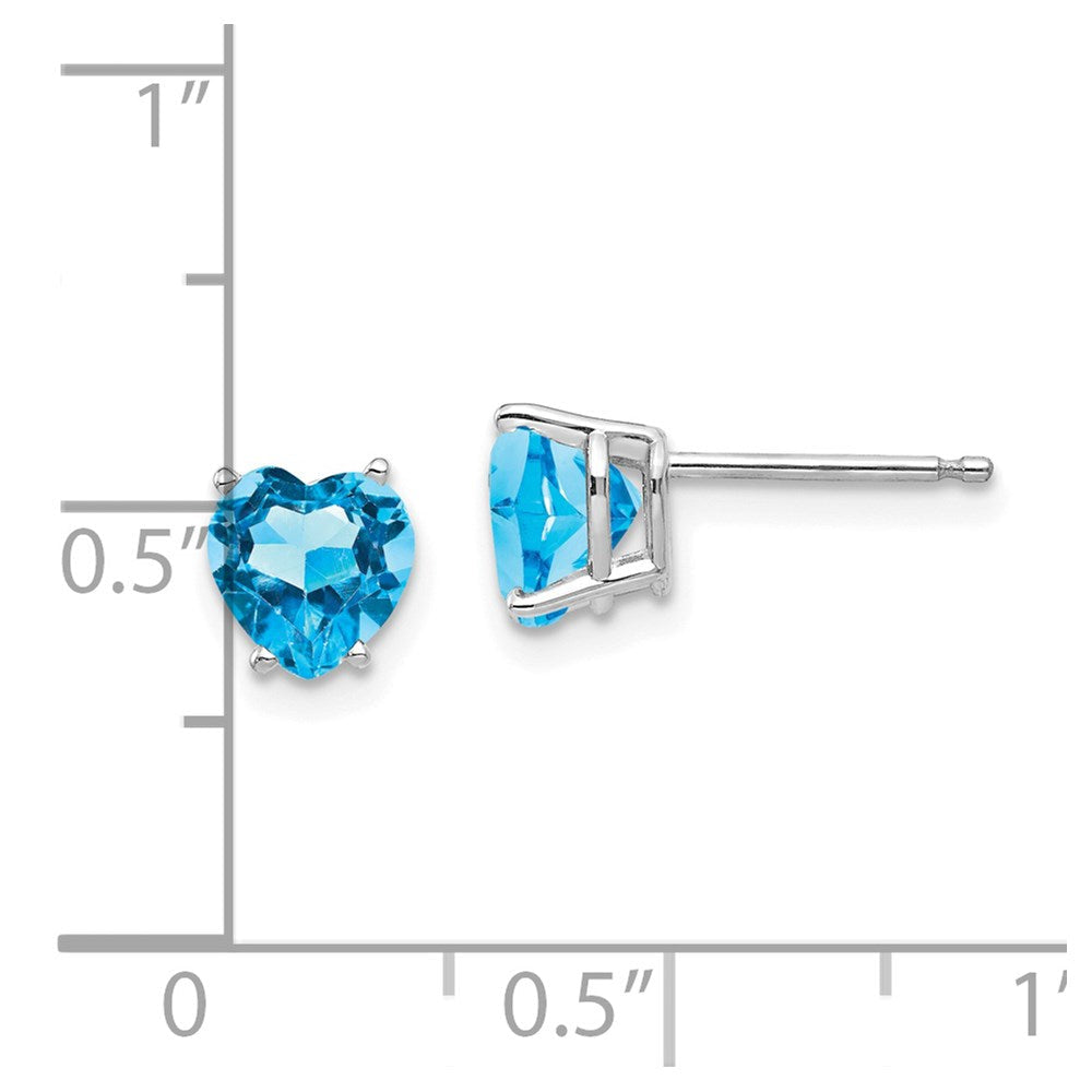 14K Weißgold Ohrringe mit 6 mm Herz-Blautopas