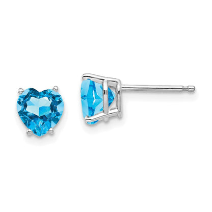 14K Weißgold Ohrringe mit 6 mm Herz-Blautopas