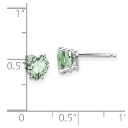 14K Weißgold Ohrringe mit 6 mm Herz-Checker-Cut-Grünquarz