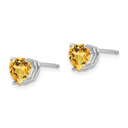 14K Weißgold Citrin-Herz-Ohrstecker