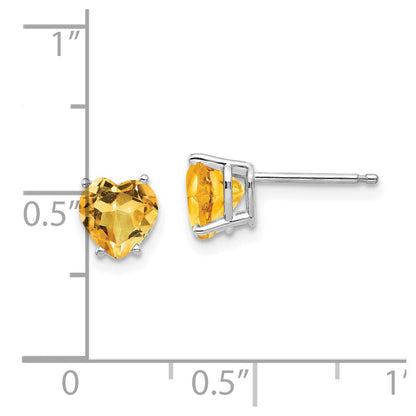 14K Weißgold Citrin-Herz-Ohrstecker