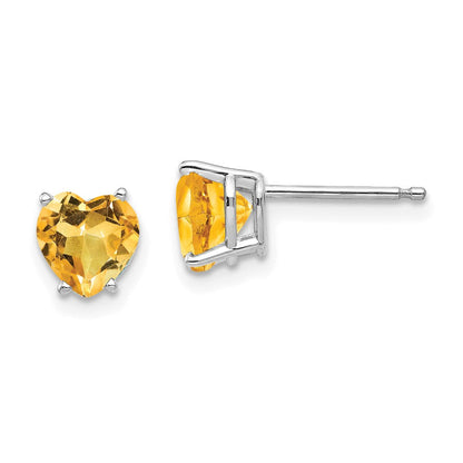 14K Weißgold Citrin-Herz-Ohrstecker