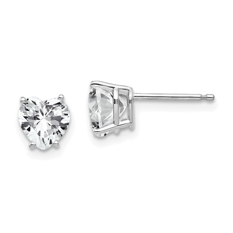 14K Weißgold Ohrringe mit 6-mm-Herz-Zirkonia